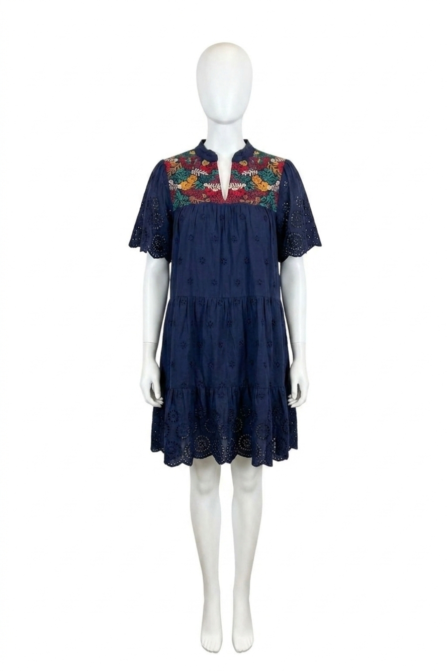 NEW LAYERZ CLOTHING eyelet embroidered mini dress in navy